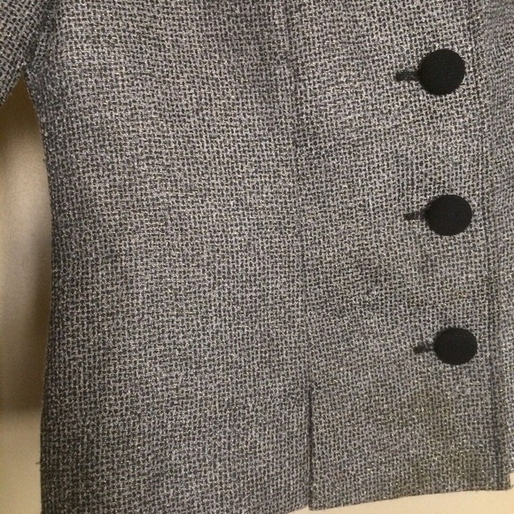 R&K Originals Blazer Sz6 Tweedy Gray Four Button Contrast Collar Fitted Pre-Owne - Picture 4 of 11